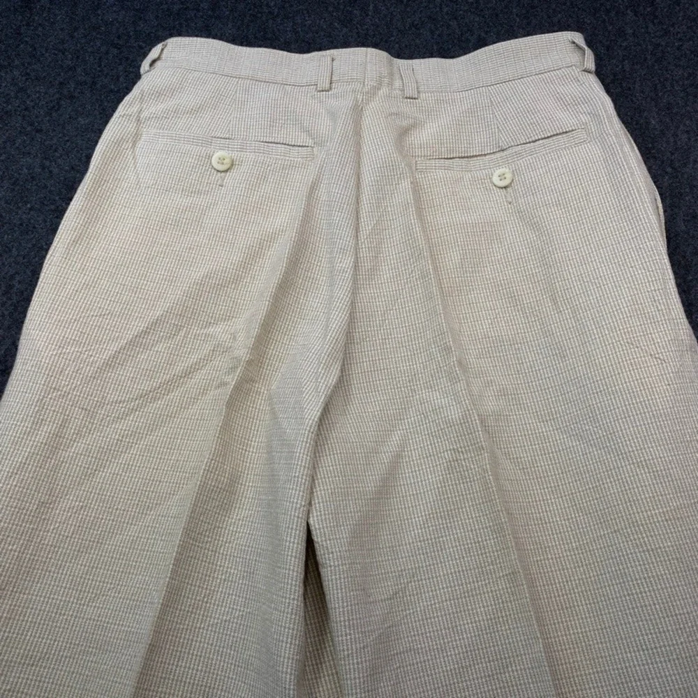 NWT VTG Claiborne Dress Pants Men 30R Beige Micro Check Pleated Cuffed Cotton